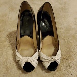 Michael Kors Black & White Peep Toe Platforms